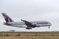 Airbus A380-861 - 143, operated by Qatar Airways landing Royalty Free Stock Photo