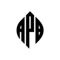 APB circle letter logo design with circle and ellipse shape. APB ellipse letters with typographic style. The three initials form a