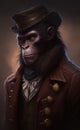 The ape wild west illustration portrays a rugged primate in a cowboy hat, wielding a revolver and riding a horse in a desert