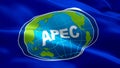 APEC flag Motion Loop video waving in wind - free trade throughout the Asia-Pacific region. Realistic Asia Pacific Economic Cooper