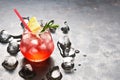 Aperitif with campari,lemon, ice, rosemary.Red cooling cocktail Royalty Free Stock Photo