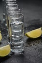 Aperitif with friends in the bar,  glasses of alcohol with lime  for decoration Royalty Free Stock Photo