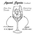 Aperol Sprits Cocktail vector Sketch illustration recipes