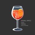Aperol spritz cocktail prosecco soda orange vector illustration