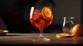 Aperol spritz cocktail in glass on wooden table. Generative AI Royalty Free Stock Photo