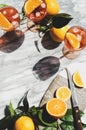 Aperol Spritz cocktail in glasses with oranges, top view, copy space Royalty Free Stock Photo