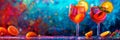 Aperol Spritz Cocktail on Neon Background, Tropical Mocktail, Beach Party Aperol Spritz Coctail Royalty Free Stock Photo