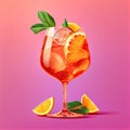 Aperol Spritz Cocktail on Pink Background, Party Coctail, Bar Drink, Abstract Generative AI Illustration Royalty Free Stock Photo