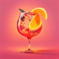 Aperol Spritz Cocktail on Pink Background, Party Coctail, Bar Drink, Abstract Generative AI Illustration Royalty Free Stock Photo