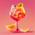 Aperol Spritz Cocktail on Pink Background, Party Coctail, Bar Drink, Abstract Generative AI Illustration Royalty Free Stock Photo