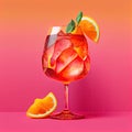 Aperol Spritz Cocktail on Pink Background, Party Coctail, Bar Drink, Abstract Generative AI Illustration Royalty Free Stock Photo