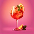 Aperol Spritz Cocktail on Pink Background, Party Coctail, Bar Drink, Abstract Generative AI Illustration Royalty Free Stock Photo