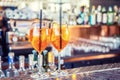 Aperol spritz drink on bar counter in pub or restaurant