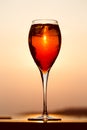 Aperol spritz at a wooden pier at sunset. Luxury resort vacation Royalty Free Stock Photo