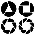 Aperture, camera lens symbol, pictogram in 4 variation for photo