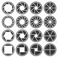 Aperture Camera Shutter Focus Icons Set. Vector