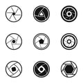 Aperture of photocamera icons set, simple style