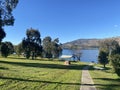 The Apex Park is a popular parkland located on Lake Hume, is known as The Pines, The image at Albury, Australia.