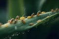 aphid pest eats corn leaves in macro. Generative AI Royalty Free Stock Photo