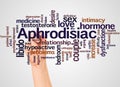 Aphrodisiac word cloud and hand with marker concept Royalty Free Stock Photo