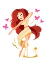 Aphrodite flat vector illustration. Ancient Greek deity. Goddess of love, beauty and eternal youth. Mythology. Divine