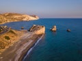 Aphrodite rock at sunset on Paphos Cyprus - aerial view