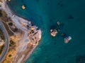 Aphrodite rock at sunset on Paphos Cyprus - aerial view