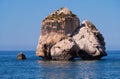 Aphrodite's Stone on Petra tou Romiou or Aphrodite Rock Beach, one of the main attractions and landmarks of Cyprus island