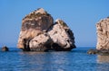 Aphrodite's Stone on Petra tou Romiou or Aphrodite Rock Beach, one of the main attractions and landmarks of Cyprus island