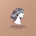 Aphrodite or Venus. Woman face logo. Emblem for a beauty or yoga salon. Style of harmony and beauty. Vector illustration