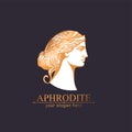 Aphrodite or Venus. Woman face logo. Emblem for a beauty or yoga salon. Style of harmony and beauty. Vector illustration