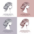 Aphrodite or Venus. Woman face logo. Emblem for a beauty or yoga salon. Style of harmony and beauty. Vector illustration