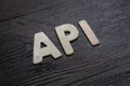 API Application Program Interface, text words typography written with wooden letter on black background, life and business Royalty Free Stock Photo