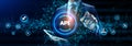 API Application programming interface. Businessman pressing virtual button