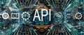 API - application programming interface concept with abstract night cityscape Royalty Free Stock Photo
