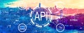 API - application programming interface concept API concept with the Bay Bridge in San Francisco Royalty Free Stock Photo