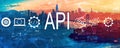 API - application programming interface concept with the Bay Bridge in San Francisco Royalty Free Stock Photo