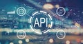 API - application programming interface concept with blurred city lights Royalty Free Stock Photo