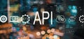 API - application programming interface concept with blurred city lights Royalty Free Stock Photo