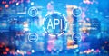 API - application programming interface concept with blurred city at night Royalty Free Stock Photo