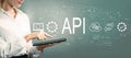API - application programming interface concept with business woman using a tablet Royalty Free Stock Photo
