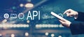 API - application programming interface concept with businessman using a tablet Royalty Free Stock Photo