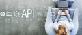 API - application programming interface concept with man using a laptop Royalty Free Stock Photo