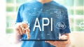 API - application programming interface concept with man using a tablet Royalty Free Stock Photo