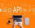 API - application programming interface concept with person using a laptop Royalty Free Stock Photo