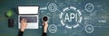 API - application programming interface concept API concept with person using laptop computer Royalty Free Stock Photo