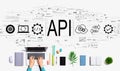 API - application programming interface concept with person using a laptop Royalty Free Stock Photo