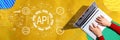 API - application programming interface concept with person using a laptop Royalty Free Stock Photo