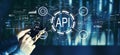 API - application programming interface concept with person using smartphone Royalty Free Stock Photo