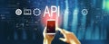 API - application programming interface concept with person using smartphone Royalty Free Stock Photo